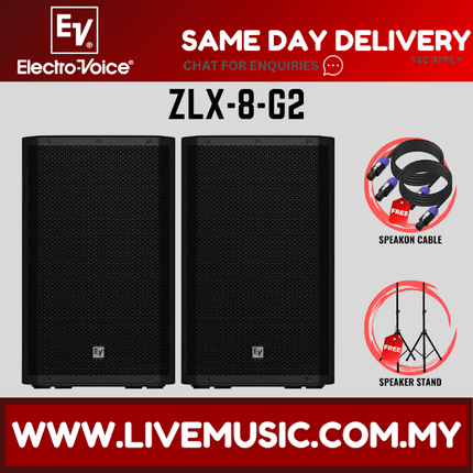 EV Electro-Voice ZLX-8 G2 1000W 8" Passive Speaker With Speaker Stand - Each / Pair (ZLX8 ZLX 8)