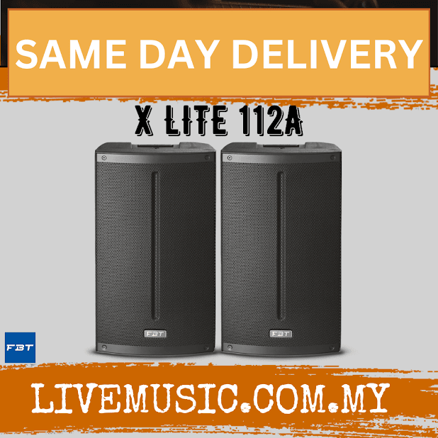 Pair of FBT X LITE 112A active loudspeakers, front grille speaker cabinets