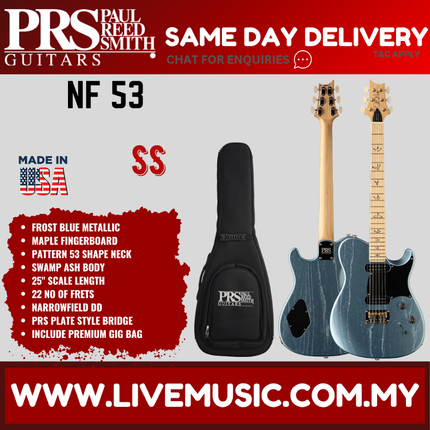 PRS NF 53 Satin Electric Guitar, Frost Blue Metallic