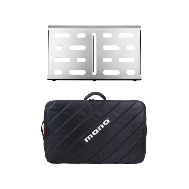 MONO Pedalboard Small, Black + Club Accessory Case 2.0 - Silver (PFX-PB-S-SLV-BDL)