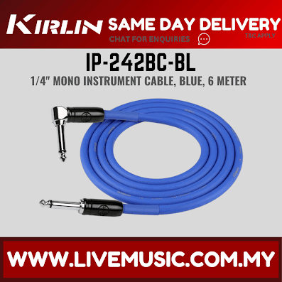 Kirlin Cable IP-242BC 3/6/10 Meter Mono Right Angle L Instrument Cable For Electric Acoustic Bass Guitar Speaker Amp Keyboard Drum Amplifier (IP 242BC/IP242BC)