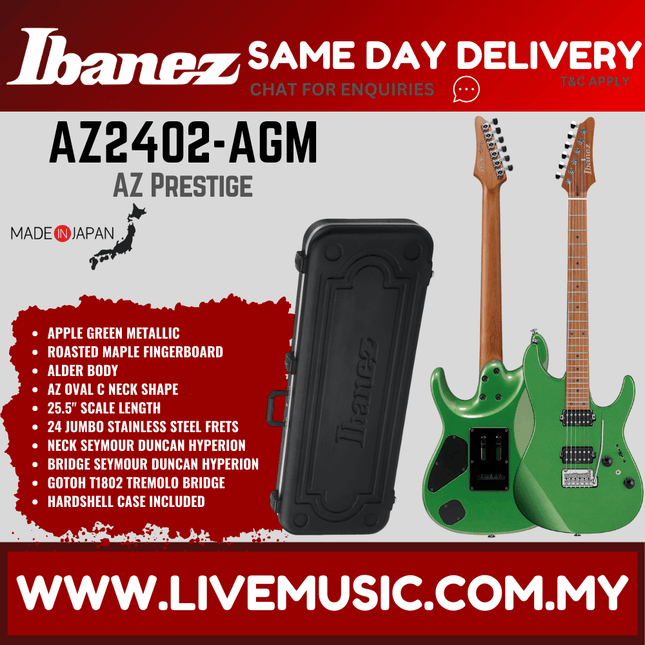Ibanez AZ2402-AGM AZ Prestige Series Electric Guitar, Apple Green Metallic (AZ2402 AGM / AZ2402AGM)