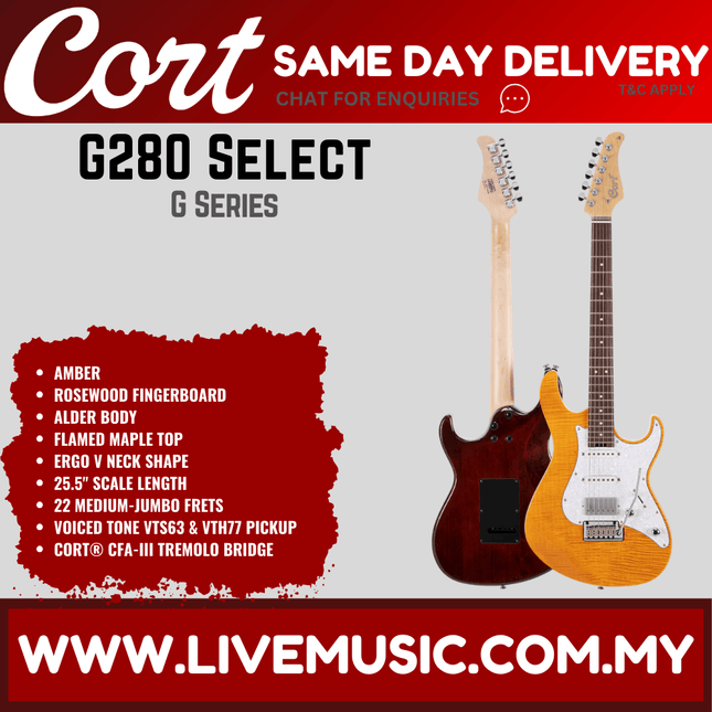 Cort G280 Select Electric Guitar Rosewood Fretboard with Bag - Amber (G280-Select/G280select)