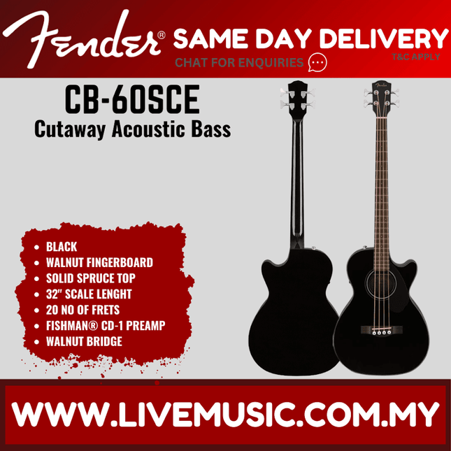 Black cutaway acoustic-electric bass guitar with walnut fingerboard