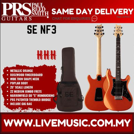 PRS SE NF3 Electric Guitar w/Bag, Maple FB, Metallic Orange