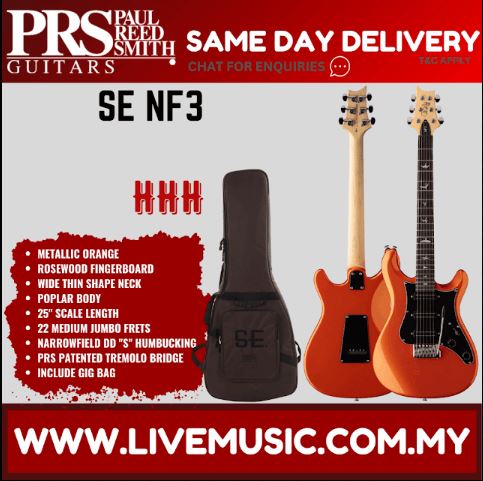 PRS SE NF3 Electric Guitar w/Bag, Maple FB, Metallic Orange