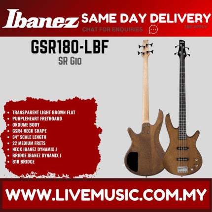 Ibanez Gio GSR180 4-String Bass Guitar,Purpleheart FB - ( GSR-180 / GSR 180 )-Light Brown Flat