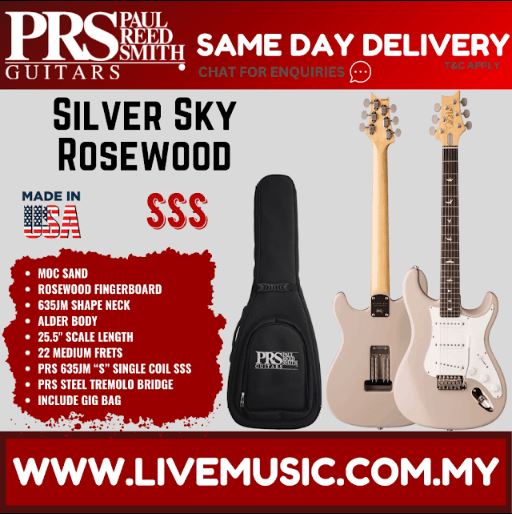 Cream electric guitar with rosewood-style fretboard and black padded gig bag
