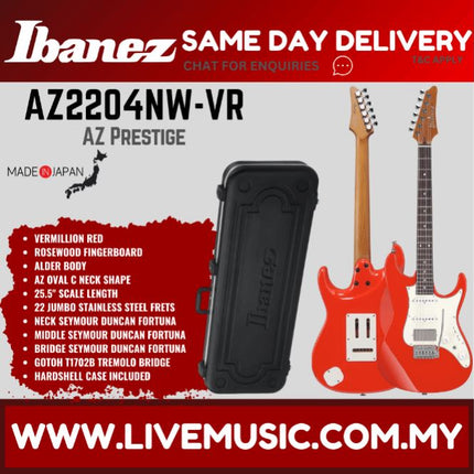 IBANEZ AZ2204NW PRESTIGE ELECTRIC GUITAR, VERMILLION RED ( AZ2204NW VR)