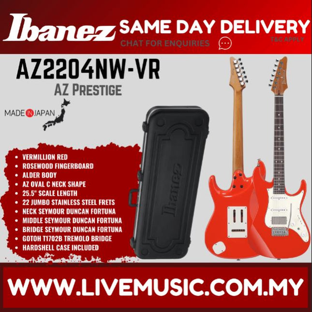 IBANEZ AZ2204NW PRESTIGE ELECTRIC GUITAR, VERMILLION RED ( AZ2204NW VR)