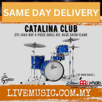 Gretsch CT1-J484 Catalina Club 4-Piece Drum Shell Kit Set - Blue Satin Flame (CT1 J484 CT1J484)