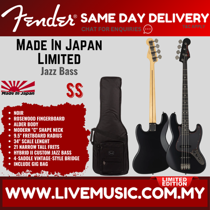 Fender MIJ Limited Jazz Bass Guitar, RW FB, Noir