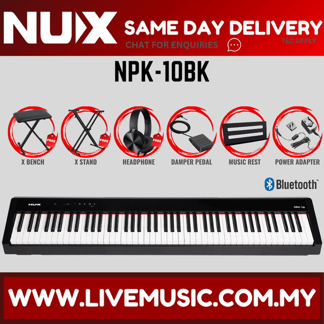 Nux smart digital piano keyboard, black 88-key panel with control strip