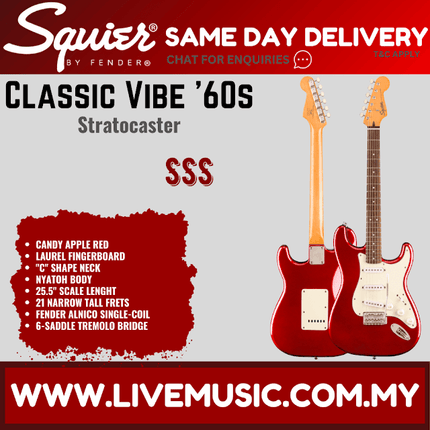 Squier Classic Vibe 60s Stratocaster Electric Guitar, Laurel Fretboard - Candy Apple Red