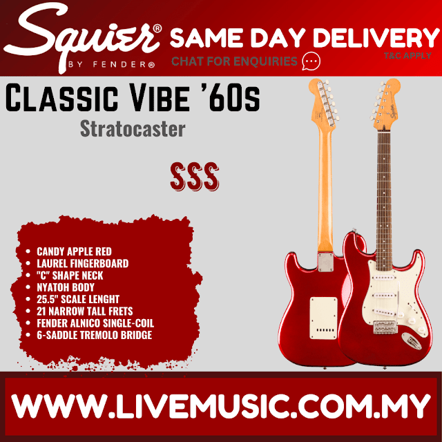 Squier Classic Vibe 60s Stratocaster Electric Guitar, Laurel Fretboard - Candy Apple Red