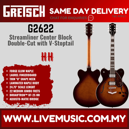 Gretsch G2622 Streamliner Centre Block Double Cut Guitar w/V-Stoptail - Forge Glow ( G-2622 G 2622 )