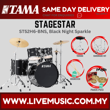 Tama Stagestar ST52H6 5-piece Drum Set With Drumsticks and Throne With Paiste PST3 Cymbals Set
