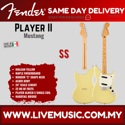 Fender Player II Mustang Electric Guitar, Maple FB - Hialeah Yellow