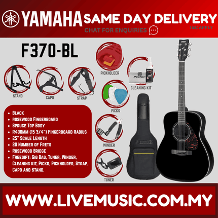 Yamaha F370 Dreadnought Full Size Acoustic Guitar - Black (F-370)