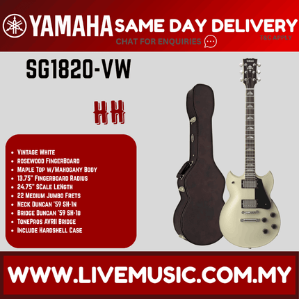 Yamaha SG1820 Hand-Crafted Electric Guitar with Mahogany Neck & Rosewood Fingerboard in Black - Vintage White ( SG 1820 / SG-1820 )
