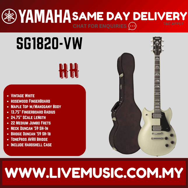 Yamaha SG1820 Hand-Crafted Electric Guitar with Mahogany Neck & Rosewood Fingerboard in Black - Vintage White ( SG 1820 / SG-1820 )