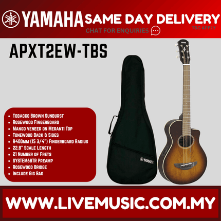 Yamaha APXT2EW 34" 3/4 Mango Wood Top Acoustic Electric Guitar With Pickup - T. Brown Sunburst ( APXT2-EW / APXT2 EW)