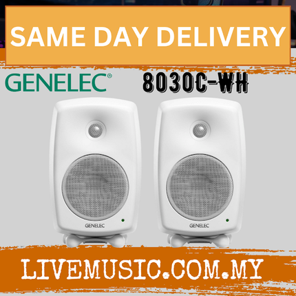 Genelec 8030C 5" 2-Way 100W Active Studio Monitor Speaker, White - Pair (8030 C 8030-C)