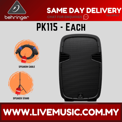 Behringer PK115 Passive 800-Watt 15" PA Speaker System - Each / Pair ( PK 115 / PK-115 )