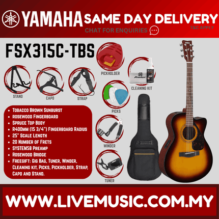 Yamaha FSX315C Concert Cutaway Acoustic-Electric Guitar - Tobacco Brown Sunburst ( FSX-315C / FSX 315C )