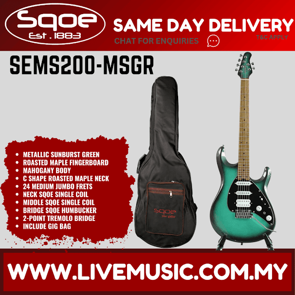 Sqoe SEMS200 HH Mahogany Body Electric Guitar With Gig Bag, Roasted Maple FB - Metallic Sunburst Green ( SEMS-200 / SEMS 200 )