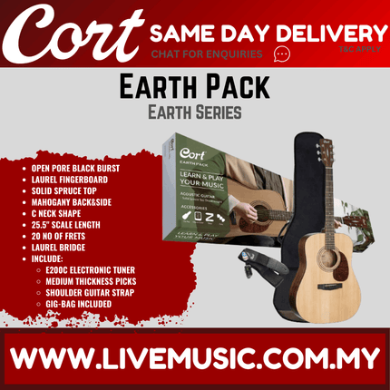 Cort Earth Pack Solid Top Acoustic Guitar Package