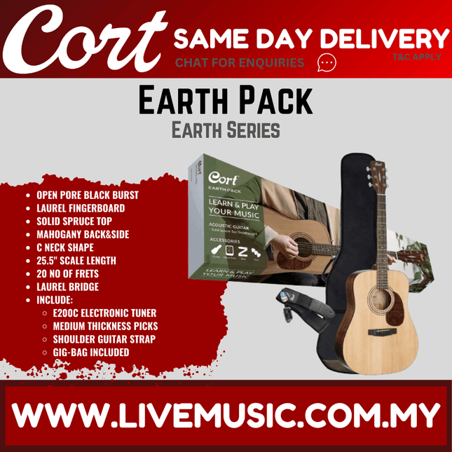 Cort Earth Pack Solid Top Acoustic Guitar Package