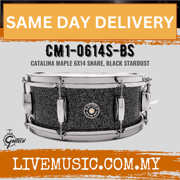 Gretsch CM1-0614S-BS 6x14inch Catalina Maple Snare Drum, Black Stardust
