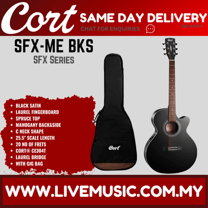 Cort SFX-ME - Acoustic-Electric Guitar Merbau Fretboard with Gig Bag - Black Satin (SFX ME/SFXME)