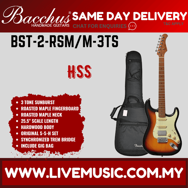 Bacchus BST-2-RSM/M Electric Guitar, Roasted Maple Fretboard - 3 Tone Sunburst (BST2RSM/BST-2-RSM)