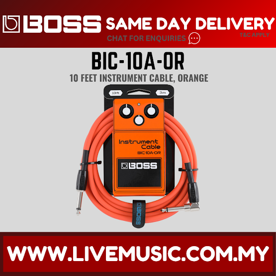 Boss BIC-10A Straight to Right Angle Instrument Cable, 10 Feet - Orange (BIC10A BIC 10A)