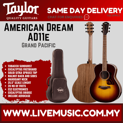 Taylor American Dream AD11e Grand Theater Acoustic Guitar, Tobacco Sunburst
