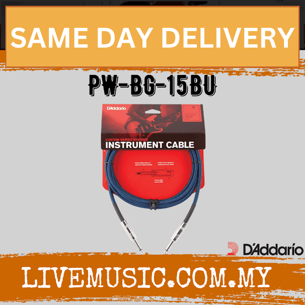 D'Addario Planet Waves PW-BG-15BU Braided Instrument Cable - 15 feet Blue (PWBG15BU/DAddario)