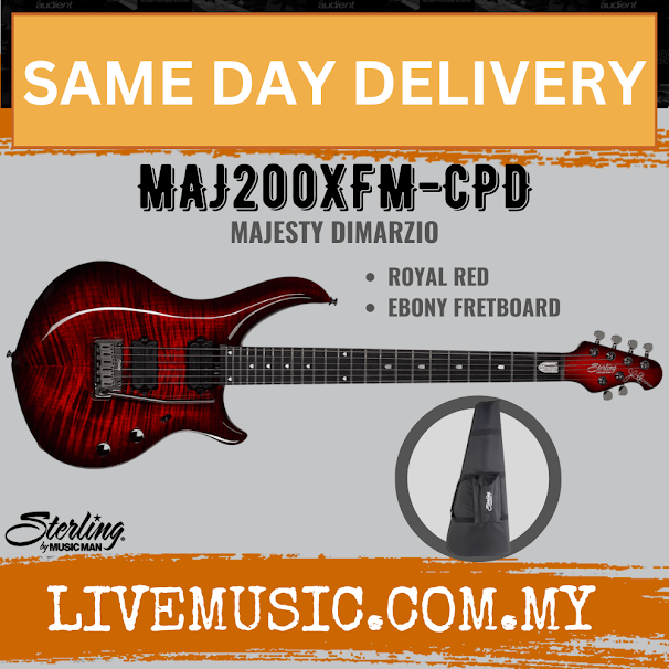 Sterling By Music Man MAJ200XFM John Petrucci Majesty Electric Guitar, Ebony Fretboard - Royal Red (MAJ-200XFM)