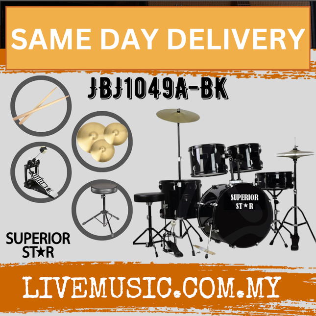 Superiorstar JBJ1049A-BK02 5-Piece Junior Drum Set with Cymbal Set -Black ( JBJ1049A BK02 )