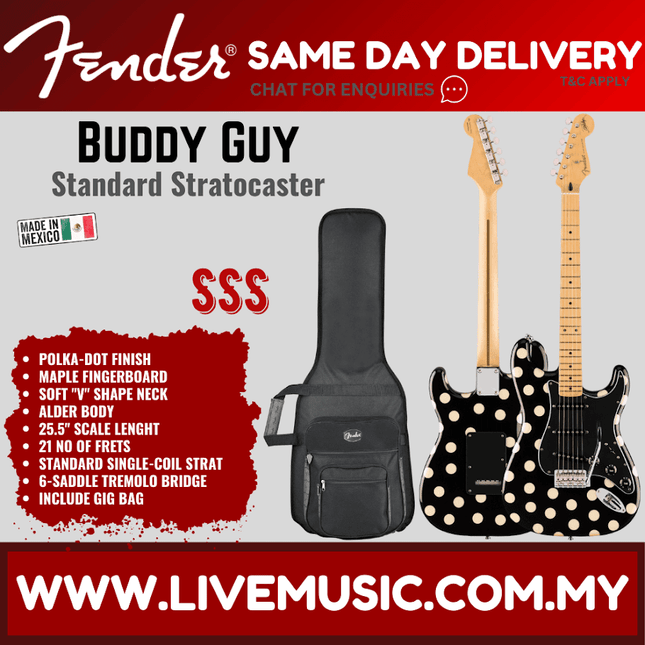 Fender Artist Buddy Guy Stratocaster Guitar, Maple Fretboard with Gigbag - Polka Dot Finish
