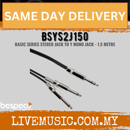 Bespeco BSYS2J150 1.5 Metre (1/4″ Stereo Jack – 2x 1/4″ Mono Jack) Interlink Cable