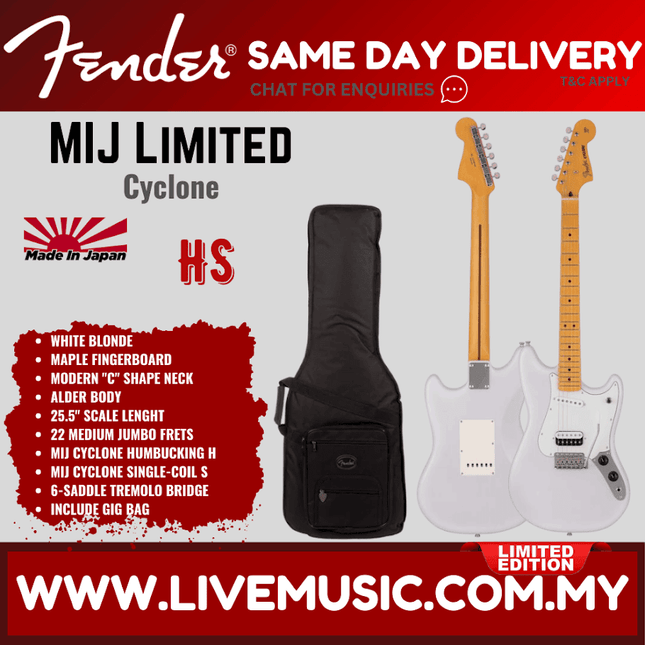 Fender MIJ Limited Cyclone Electric Guitar, Maple FB, White Blonde