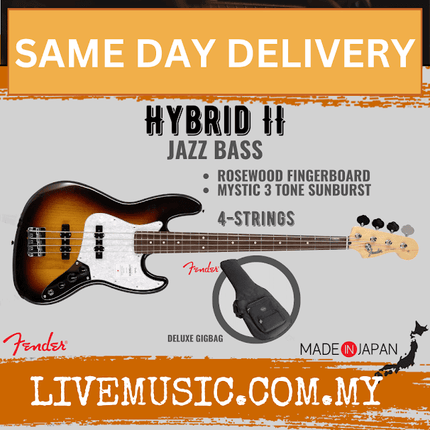 Fender Japan Hybrid II Jazz Bass Guitar, Rosewood Fretboard with Gig Bag - Mystic 3-Tone Sunburst