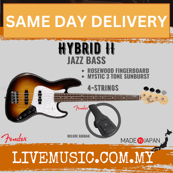 Fender Japan Hybrid II Jazz Bass Guitar, Rosewood Fretboard with Gig Bag - Mystic 3-Tone Sunburst