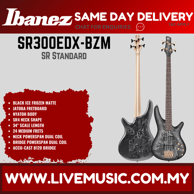 Ibanez SR300EDX 4-String Bass Guitar, Cosmic Blue Frozen Matte / Black Ice Frozen Matte ( SR300EDX-CZM SR300EDX-BZM )