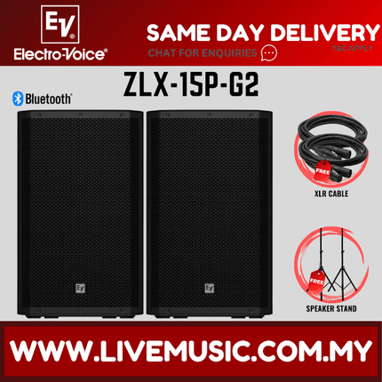EV Electro-Voice ZLX-15P G2 1000W 15" Powered Loudspeaker With Speaker Stand And Cable-Each/Pair (ZLX 15P ZLX15P)