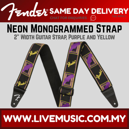 Fender Neon Monogram Guitar Strap, Purple/Yellow