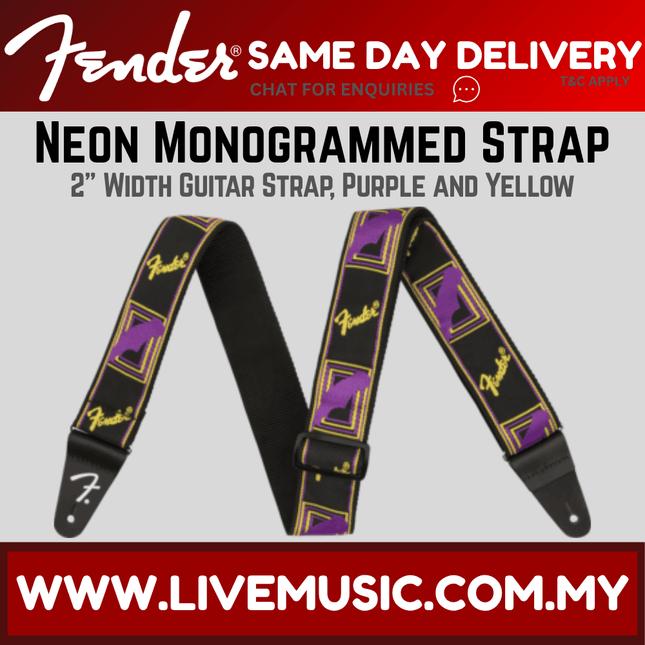 Fender Neon Monogram Guitar Strap, Purple/Yellow