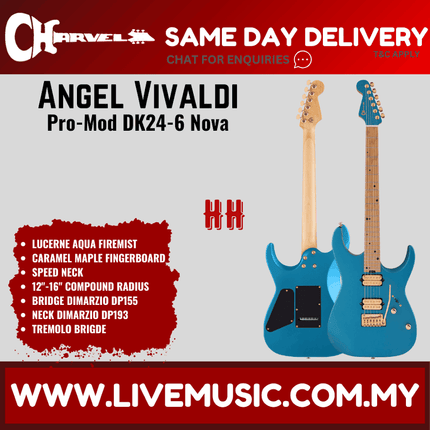 Charvel Pro-Mod Angel Vivaldi Signature DK24-6 Nova Electric Guitar, Caramelized Maple FB, Lucerne Aqua Firemist
